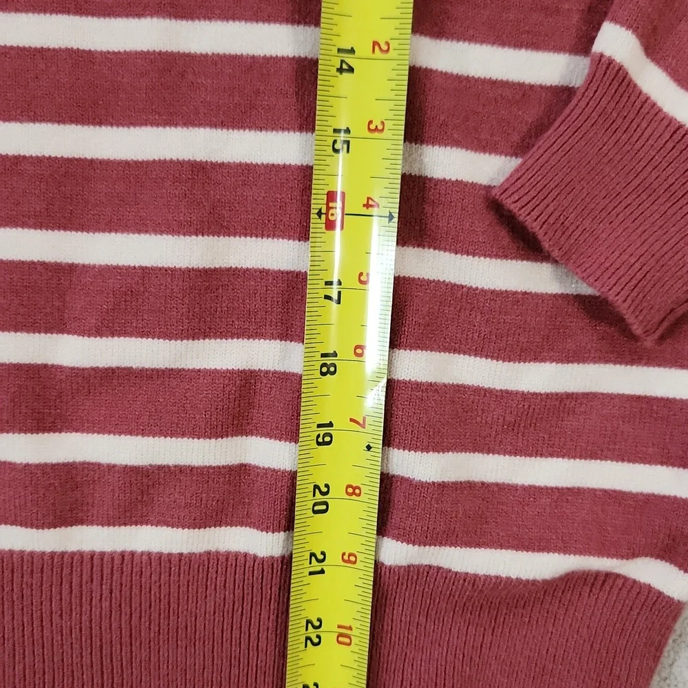 Crew Neck Burnt orange and Cream Striped Lighter Weight Sweater - Medium